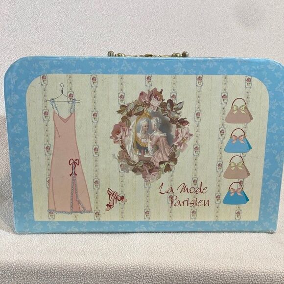 Vintage Shabby Chic "La Mode Parisien" Decor Storage Suitcase Paper Cottagecore - Picture 1 of 11